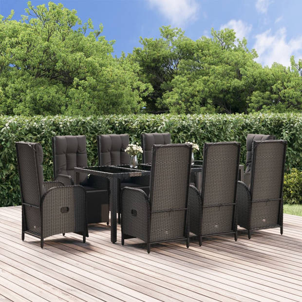 vidaXL 9-delige Tuinset poly rattan zwart