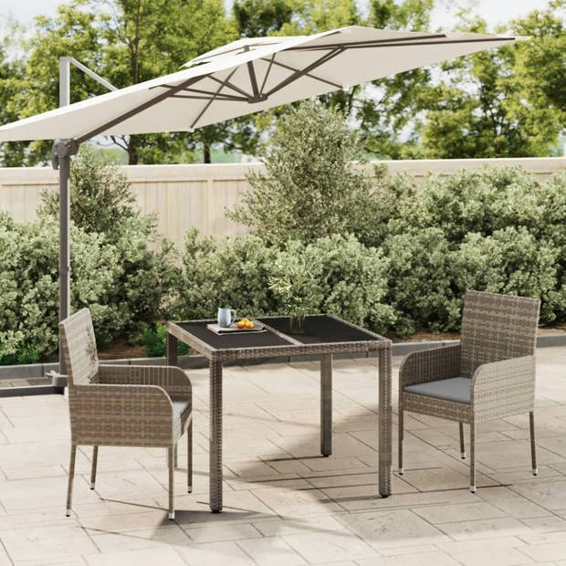 vidaXL 3-delige Tuinset met kussens poly rattan grijs