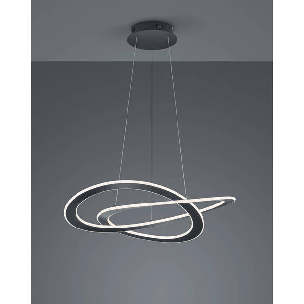 LED Hanglamp - Hangverlichting - Trion Oaky - 52W - Warm Wit 3000K - Dimbaar - Rond - Mat Antraciet - Aluminium