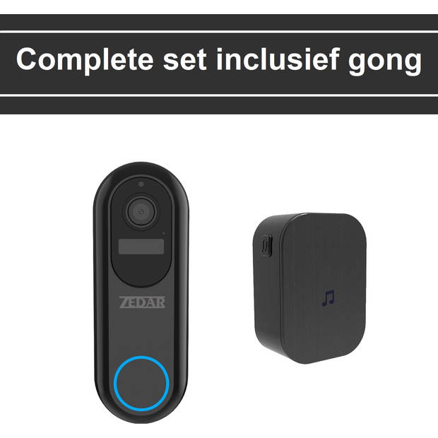 Video deurbel met camera en wifi - Draadloos op accu met 1080P Inclusief draadloze gong (t-ring geluid) en 32GB SD-kaart
