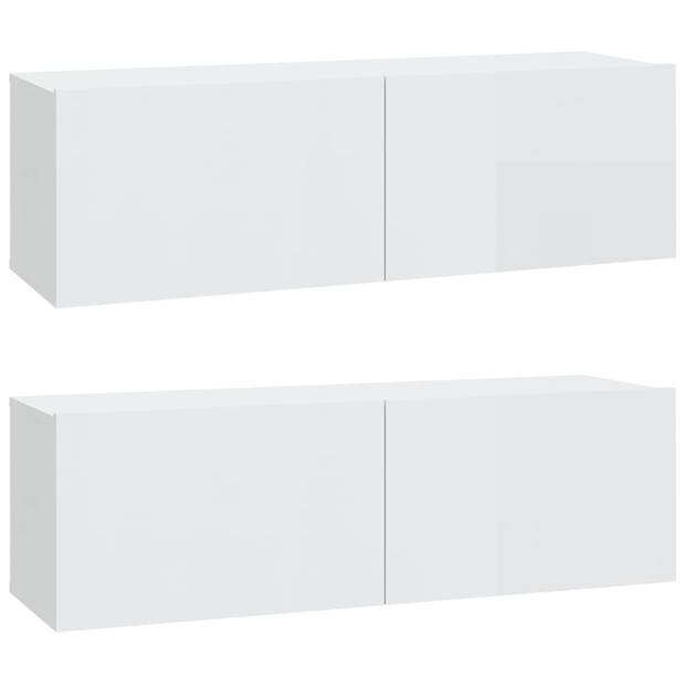 The Living Store TV-meubelset - Hoogglans wit - 2x 100x30x30 cm + 1x 30.5x30x110 cm