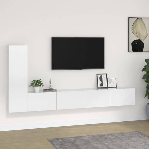 The Living Store TV-meubelset - Hoogglans wit - 2x 100x30x30 cm + 1x 30.5x30x110 cm