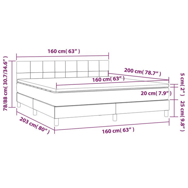 vidaXL Boxspring met matras en LED stof zwart 160x200 cm