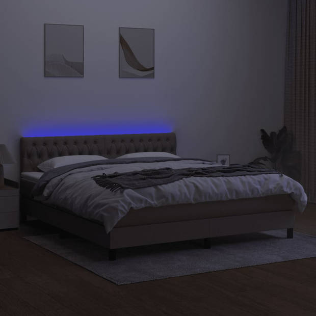 vidaXL Boxspring met matras en LED stof taupe 160x200 cm