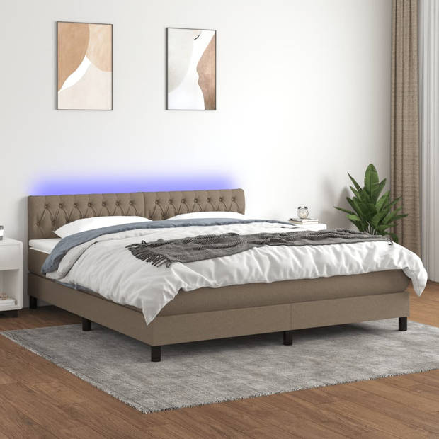 vidaXL Boxspring met matras en LED stof taupe 160x200 cm