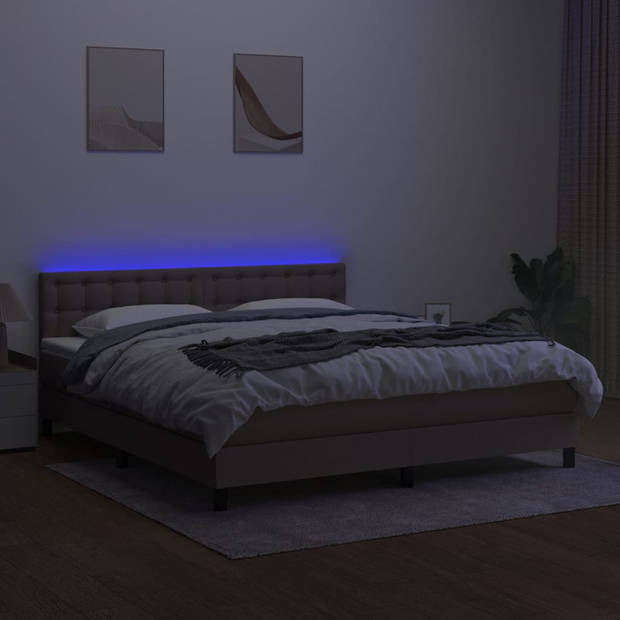 vidaXL Boxspring met matras en LED stof taupe 160x200 cm