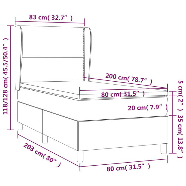 vidaXL Boxspring met matras stof taupe 80x200 cm