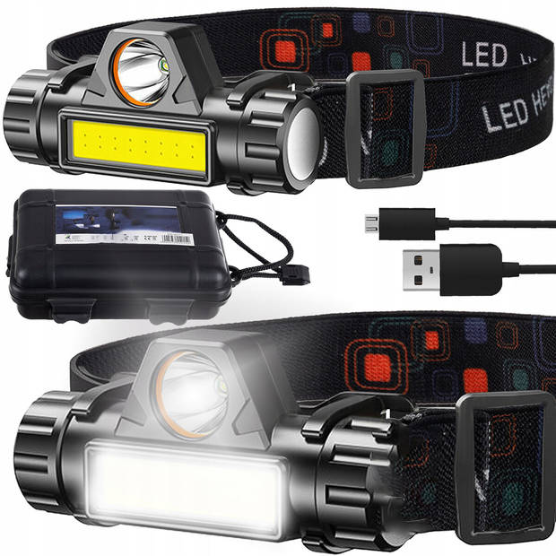 Hoofdlamp - Maxozo Trihon - USB Oplaadbaar - 2 Lichtstanden - 250 Meter Bereik - Waterdicht - Verstelbaar