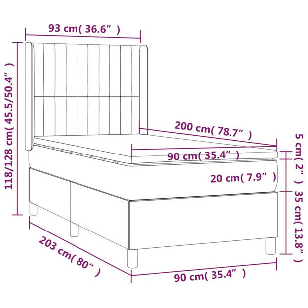 vidaXL Boxspring met matras en LED stof taupe 80x200 cm