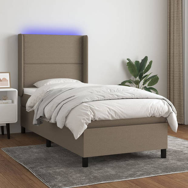 vidaXL Boxspring met matras en LED stof taupe 80x200 cm