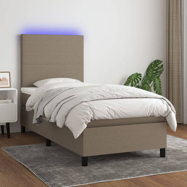 vidaXL Boxspring met matras en LED stof taupe 90x190 cm