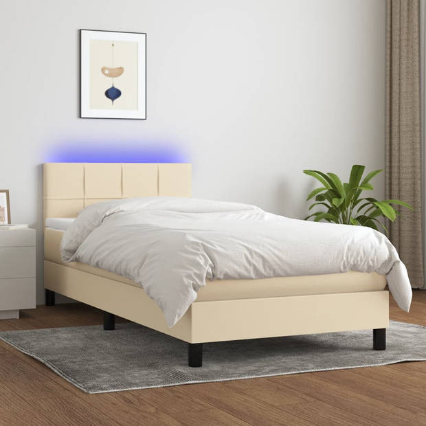 vidaXL Boxspring met matras en LED stof crèmekleurig 90x190 cm