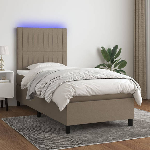 vidaXL Boxspring met matras en LED stof taupe 80x200 cm