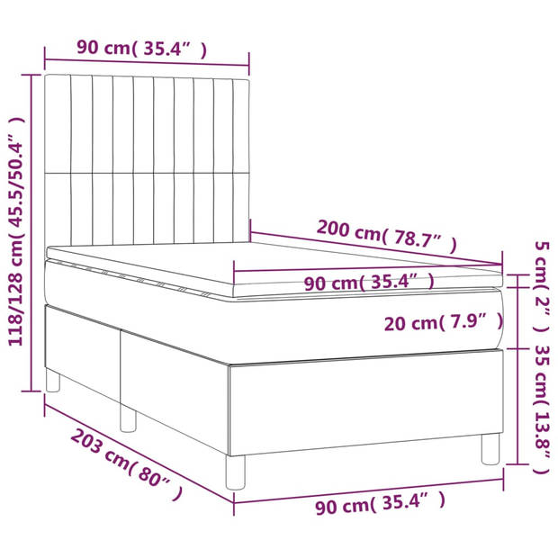 vidaXL Boxspring met matras en LED stof taupe 80x200 cm