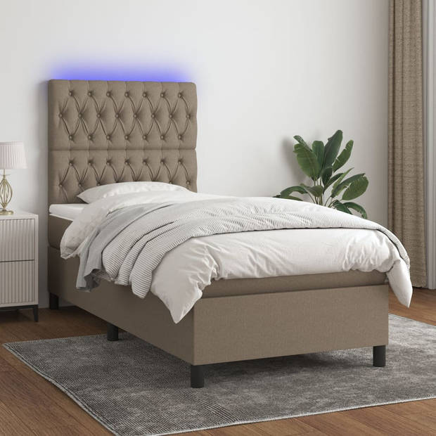 vidaXL Boxspring met matras en LED stof taupe 80x200 cm