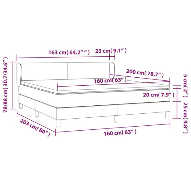 vidaXL Boxspring met matras fluweel zwart 160x200 cm