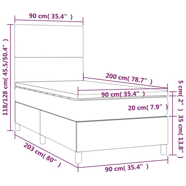 vidaXL Boxspring met matras stof donkerbruin 90x200 cm