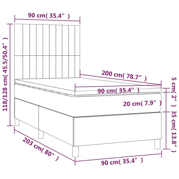 vidaXL Boxspring met matras stof donkerbruin 90x200 cm