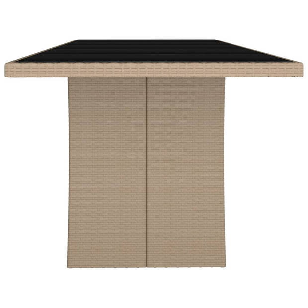 vidaXL Tuintafel met glazen blad poly rattan en gehard glas beige