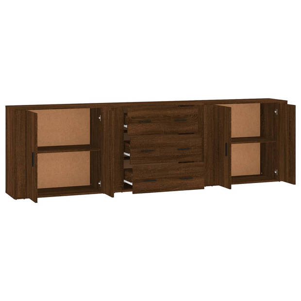 The Living Store Dressoir Bruineiken - Set van 3 - 80 x 33 x 70 cm - Duurzaam bewerkt hout