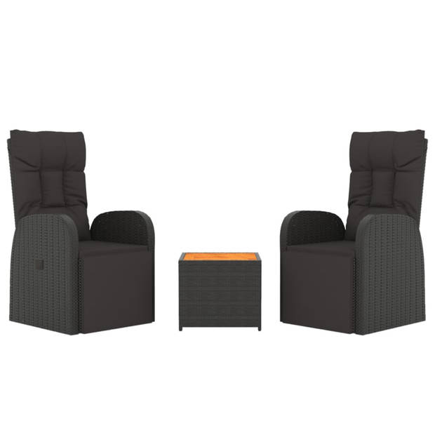 vidaXL 3-delige Loungeset poly rattan en massief acaciahout zwart