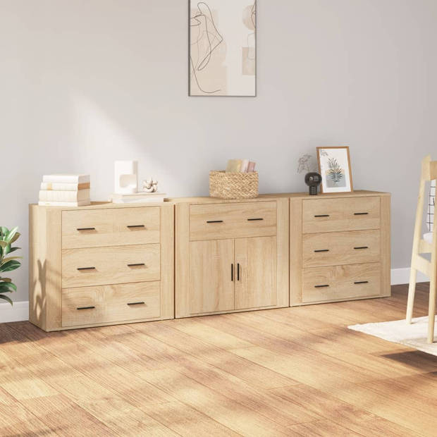 vidaXL Dressoirs 3 st bewerkt hout sonoma eiken