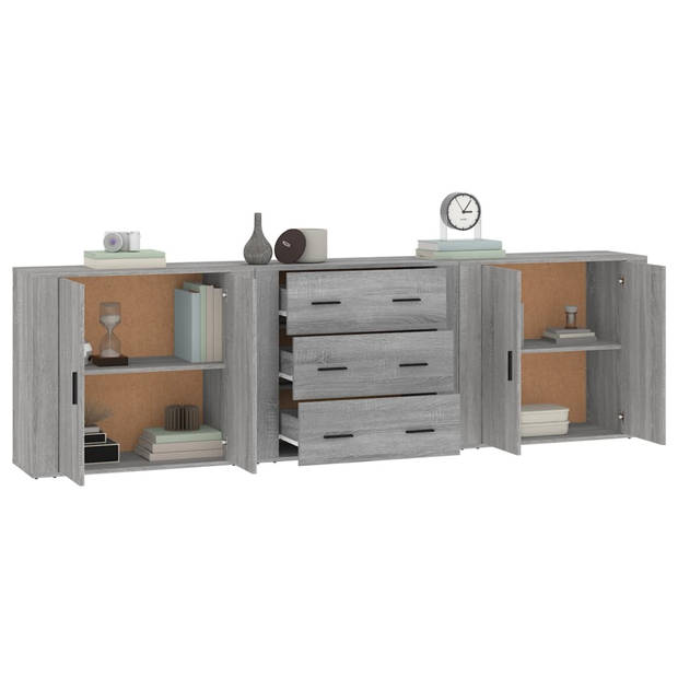 The Living Store Dressoir Classic - Grijs Sonoma Eiken - Set van 3