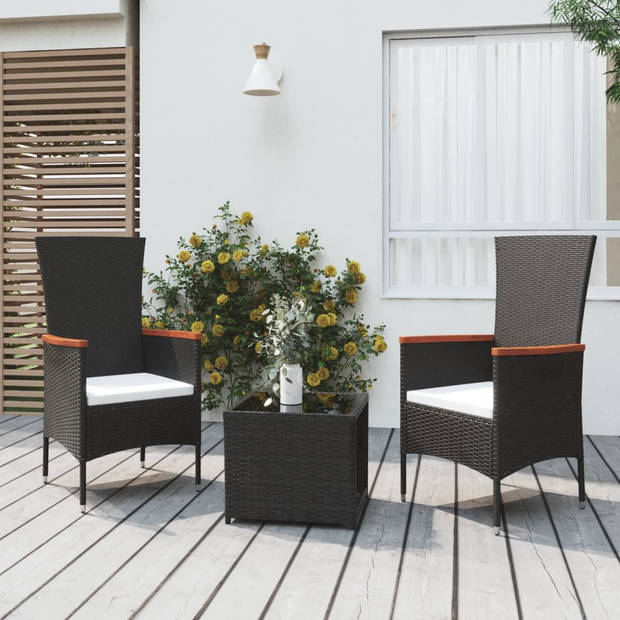 vidaXL 3-delige Loungeset poly rattan en staal zwart