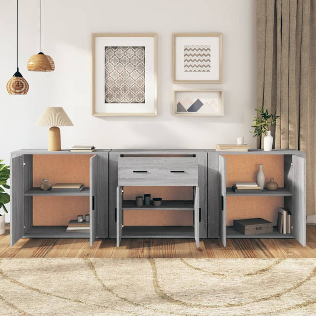 The Living Store Dressoir - Meubelen - 80 x 33 x 70 cm - Grijs Sonoma Eiken