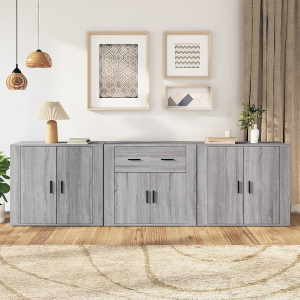 The Living Store Dressoir - Meubelen - 80 x 33 x 70 cm - Grijs Sonoma Eiken