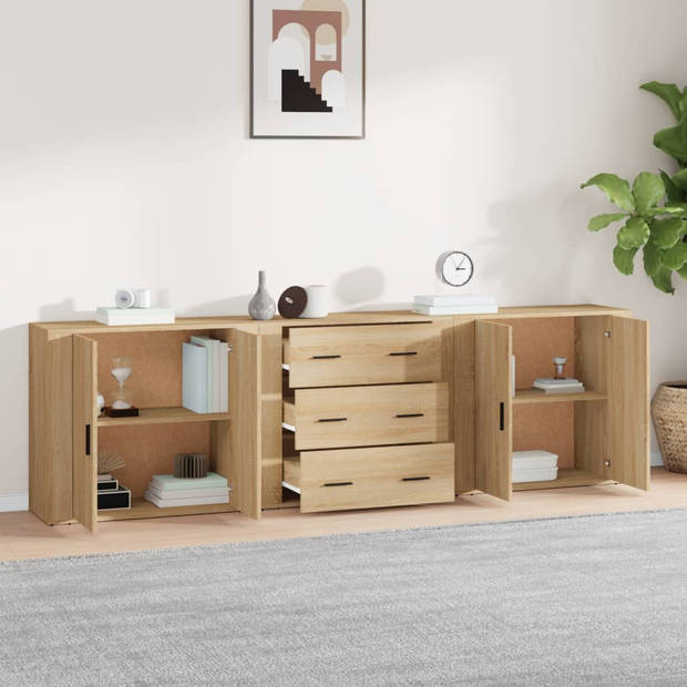 The Living Store Dressoir - Sonoma Eiken - Set van 3 - 80 x 33 x 70 cm