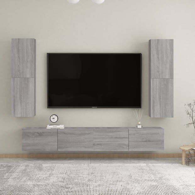 vidaXL Tv-wandmeubels 2 st 30,5x30x110 cm grijs sonoma eikenkleurig