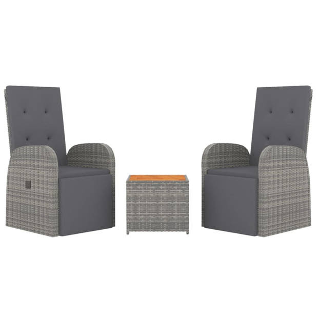 vidaXL 3-delige Loungeset poly rattan en massief acaciahout grijs