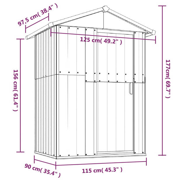 vidaXL Tuinschuur 126x97,5x177 cm gegalvaniseerd staal antracietkleur