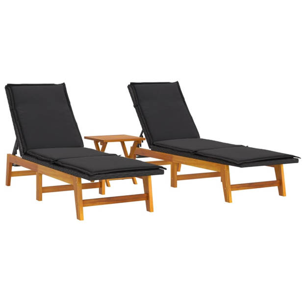 vidaXL 3-delige Loungeset poly rattan en massief acaciahout