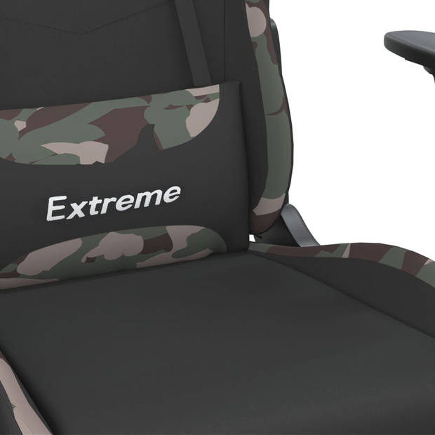 vidaXL Massage gamestoel met voetensteun stof zwart en camouflage