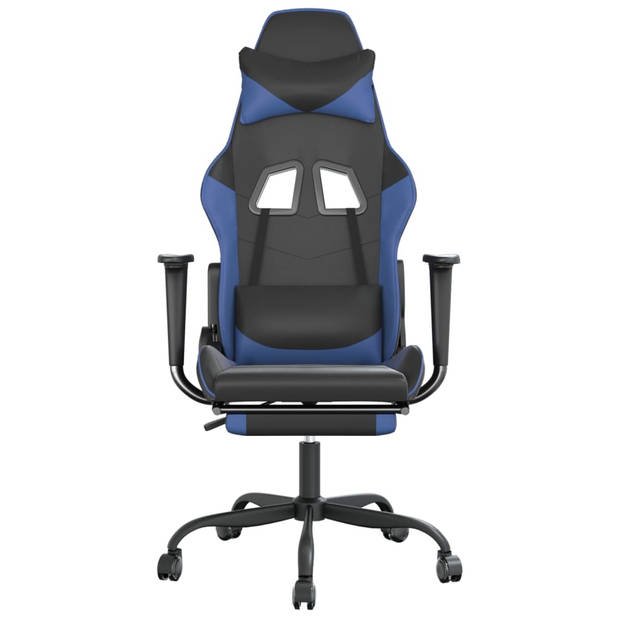 vidaXL Massage gamestoel met voetensteun kunstleer zwart en blauw