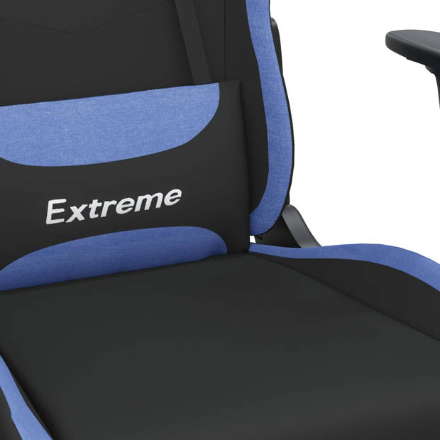 vidaXL Massage gamestoel met voetensteun stof zwart en blauw