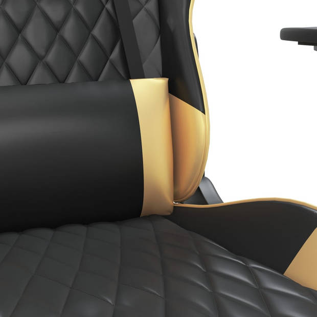 The Living Store Gamestoel met voetensteun kunstleer zwart en goudkleurig - Bureaustoel