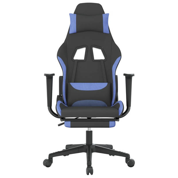 vidaXL Massage gamestoel met voetensteun stof zwart en blauw