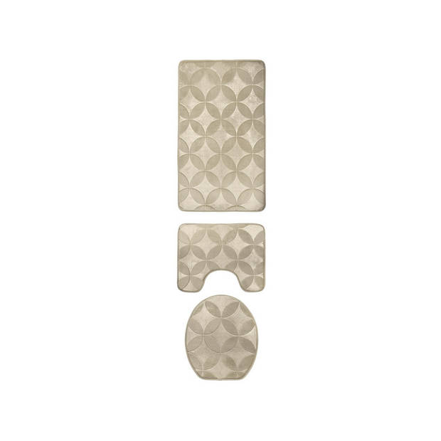 Homely luxe 3 delige badkamermatten set met antislip - toilet badkamer wc bril mat - TR-5 beige