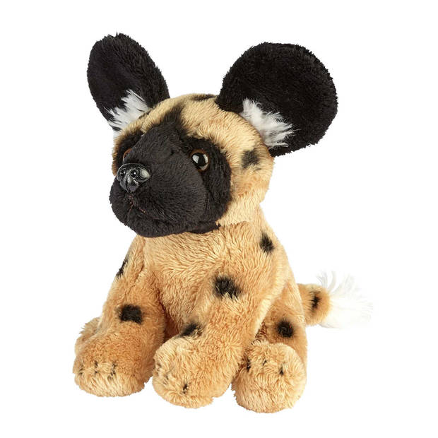 Safari dieren serie pluche knuffels 2x stuks - Wilde Hond en Leeuw van 15 cm - Knuffeldier