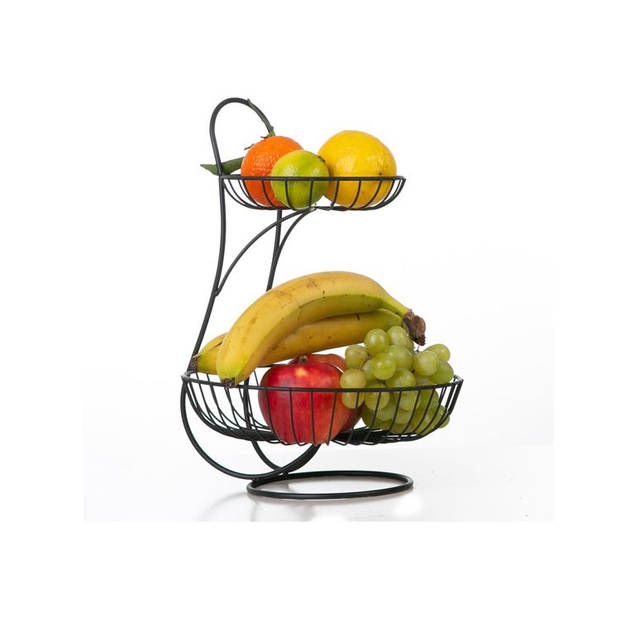 YNONA Fruitschaal - 2 Laags - Zwart - Fruitmand - Fruitmand Metaal - Etagère - Decoratie Schaal