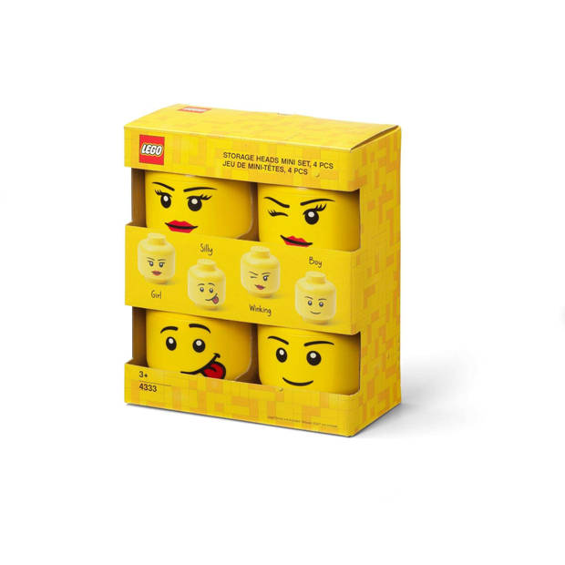 Lego - Opbergbox Hoofd Boy Girl Silly Winky Mini Set van 4 Stuks - Kunststof - Geel