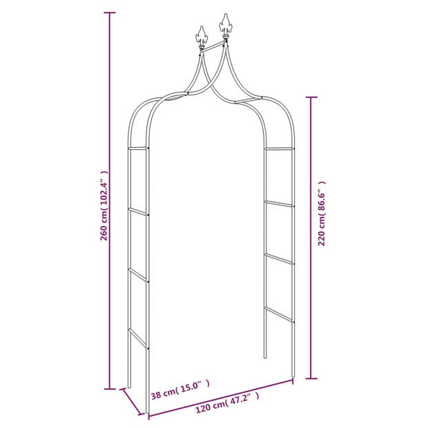 vidaXL Tuinbogen 2 st 120x38x260 cm staal zwart