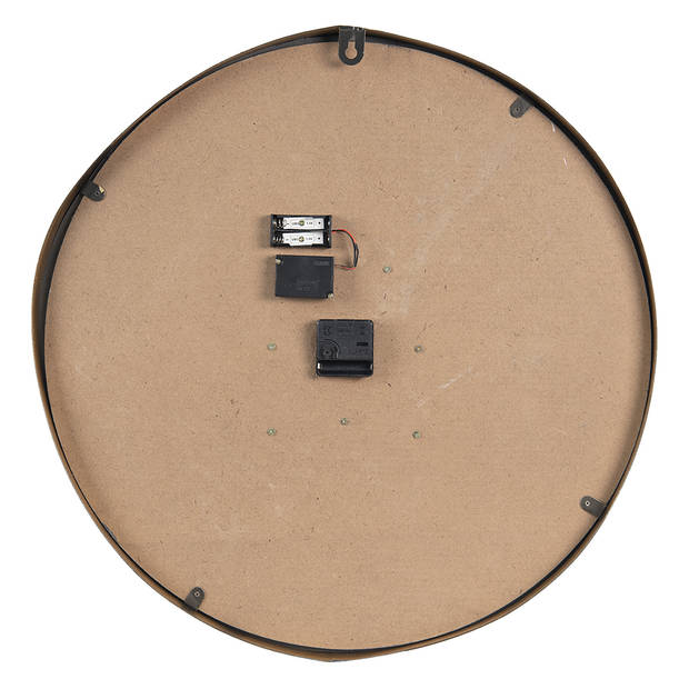 HAES DECO - Grote Wandklok 60 cm Zwart Goudkleurig - Radarklok met draaiende tandwielen - Wijzerplaat Romeinse Cijfers