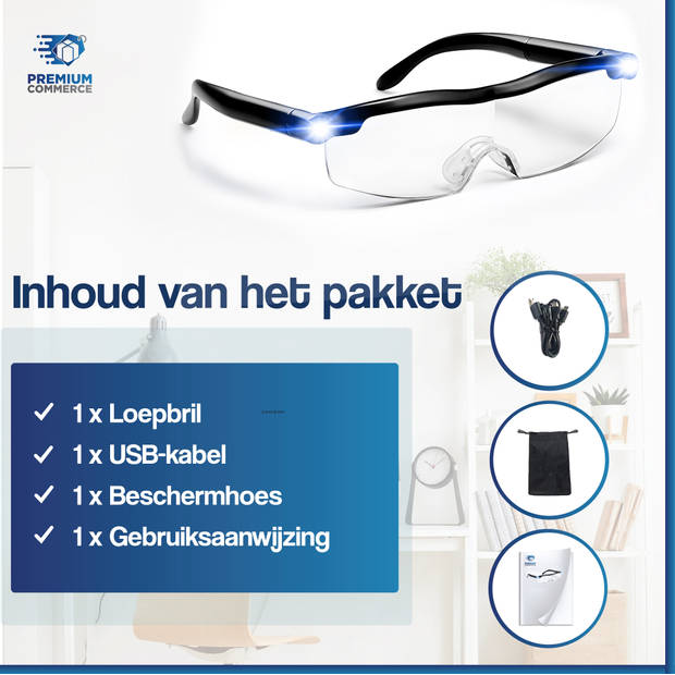 Vergrootglas Bril - Loepbril met LED verlichting - Vergrootbril - Incl. Opberghoes!
