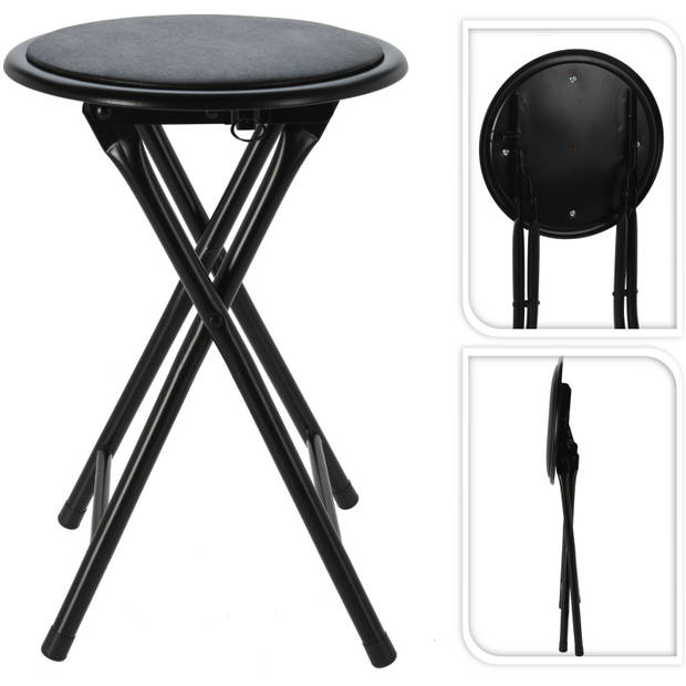 Excellent Houseware - bijzet krukje/stoel - Opvouwbaar - zwart - 45 cm - Krukjes