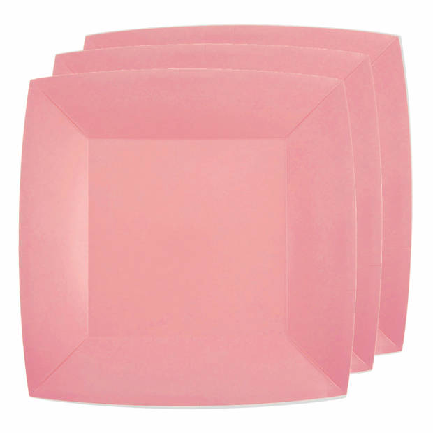 30x Stuks feest diner bordjes papier/karton vierkant - roze - 23cm - Feestbordjes