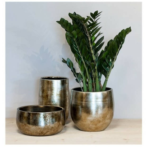 Bela Arte Plantenpot - keramiek - goud glans - D19 x H17 cm - Plantenpotten